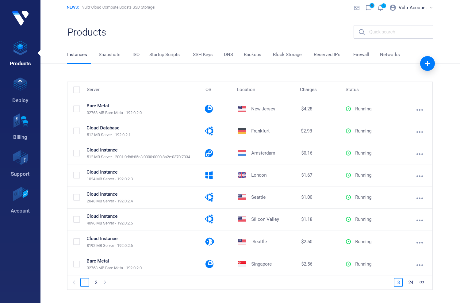 Vultr Control Panel - Dashboard on desktop